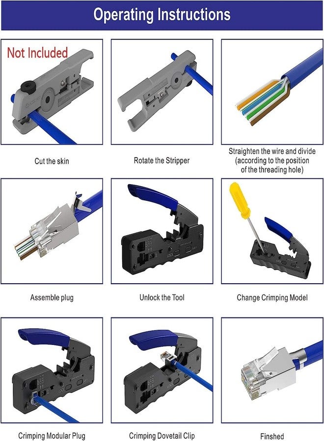atdaraz أداة تجعيد موصلات RJ45 من Atdaraz، متوافقة مع الموصلات ذات المرور المباشر وغير المباشر، كابلات Cat7-Cat5، قاطعة أسلاك، تصميم مريح - Image 3